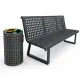 banc métal gris avec corbeille de tri sélectif