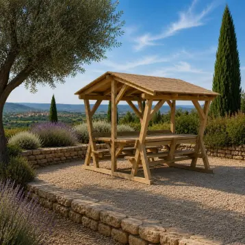 table pique nique en boit avec toit