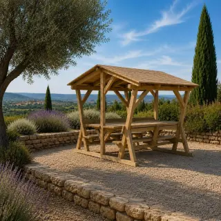 table pique nique en boit avec toit