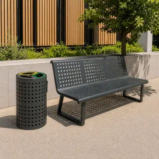 ensemble mobilier urbain en acier quadra