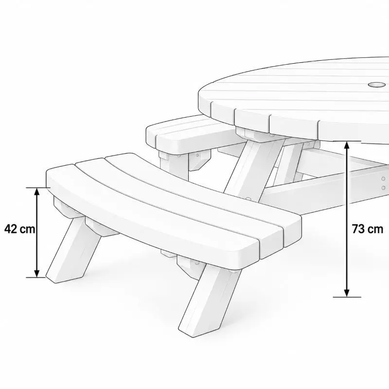 hauteur plateau et bancs table pique nique ronde