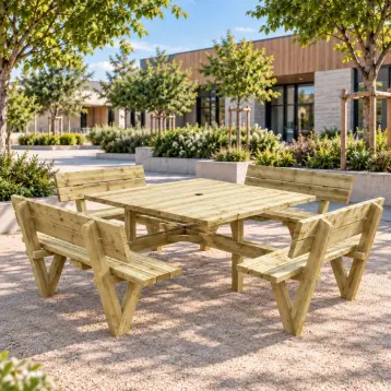 table bois carré avec bancs intégrés