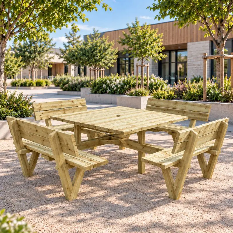 table bois carré avec bancs intégrés table bois carré avec bancs intégrés