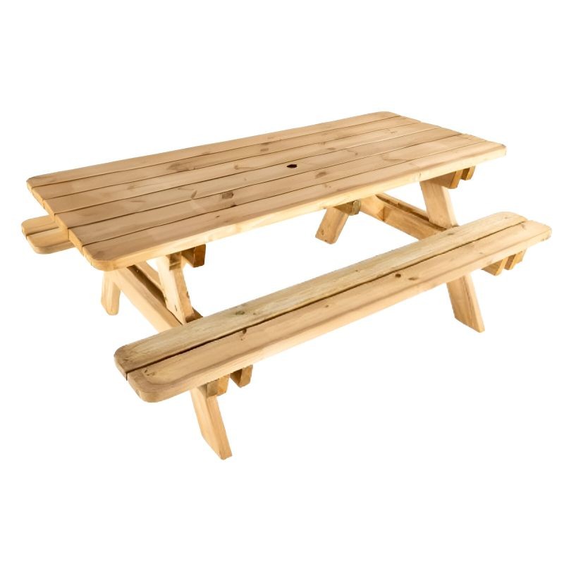 table avec banc intégrés en bois