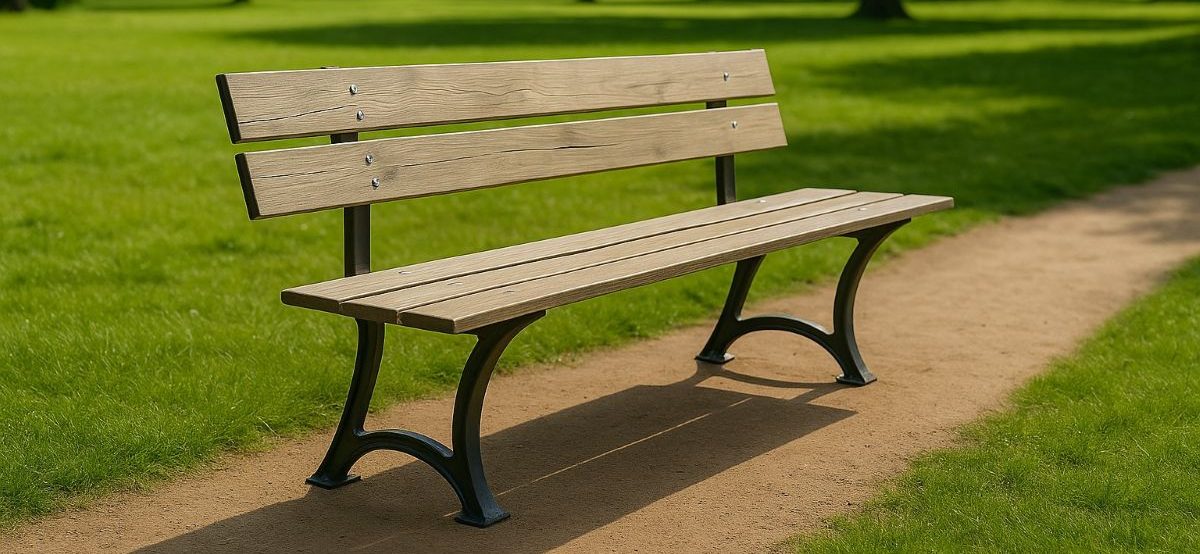 banc urbain en hpl installé dans un parc