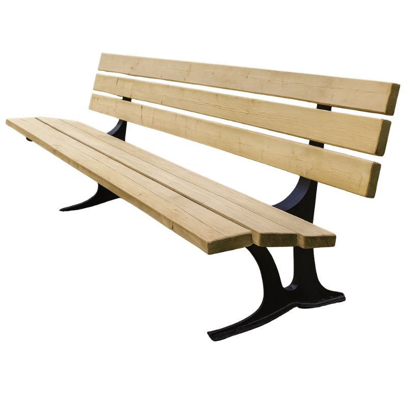 banc extérieur en lames de pin et piètement en fonte