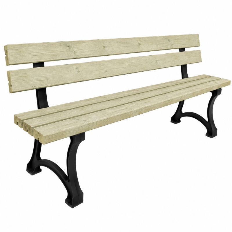 banc public en pin et fonte 5 lames