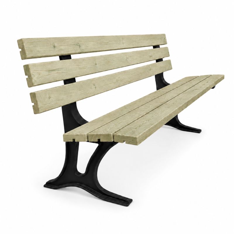 banc extérieur en lames de pin et piètement en fonte